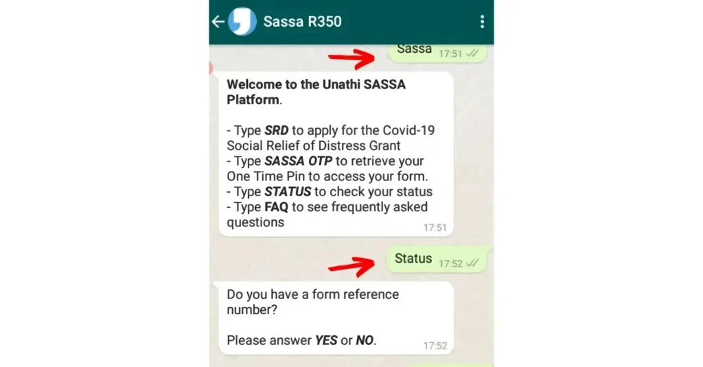sassa status check r370 on whatsapp