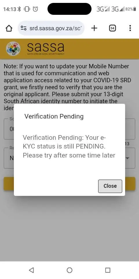 SASSA e-KYC Biometric Verification Pending error fix